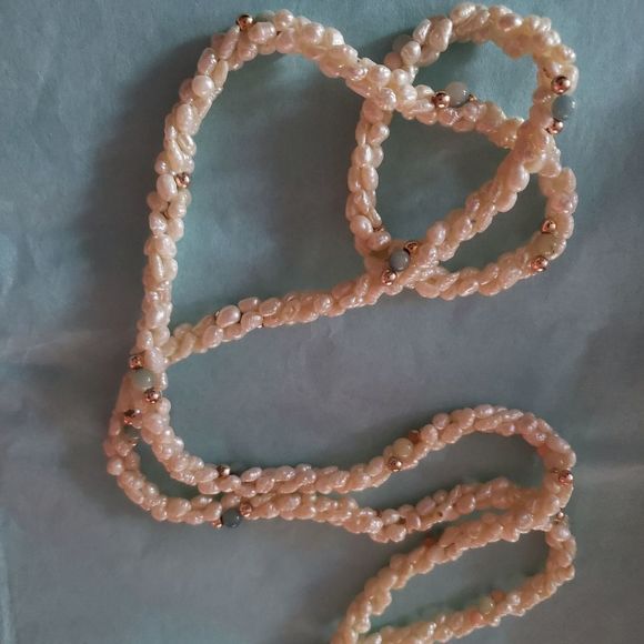 Freshwater Pearl Necklace Gold Tone & Green Beads - Picture 3 of 8